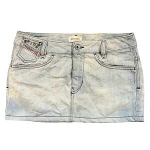 Diesel Y2K Mini Denim Skirt Light Wash Studded Pockets Size 26‎ Low Rise